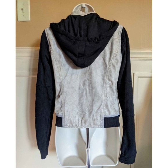Beige and black moto biker jacket hoodie Small - Picture 2 of 3